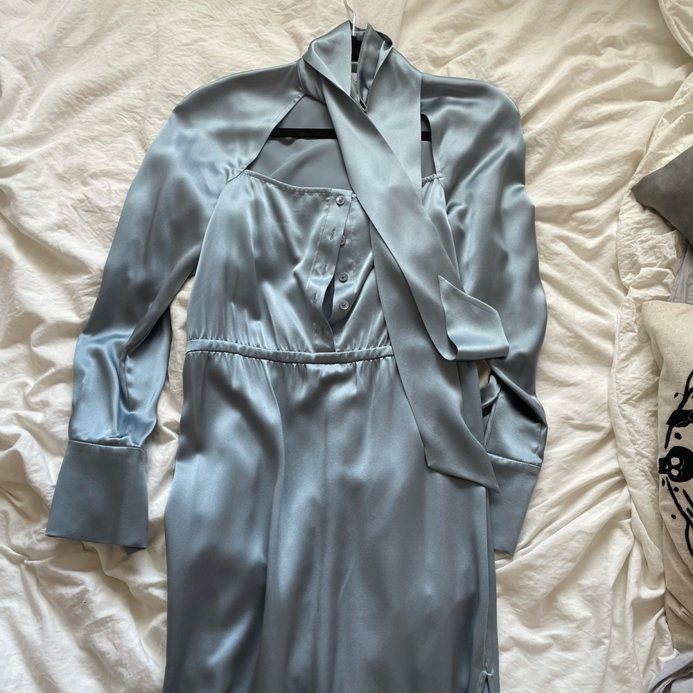 Fleur du mal pussy-bow cutout silk-satin midi dress